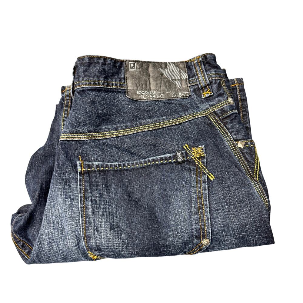 Rocawear Jeans Original Fit Whiskered Blue Denim Mens 42x34 (41x33 ACTUAL)‎ VTG